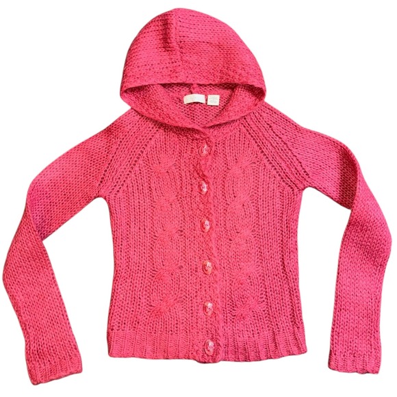 Sleeping On Snow Sweaters - Sleeping On Snow Anthropology-Pink Cable Knit Hooded Cardigan Sweater Women